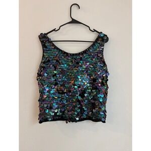 Vintage Y2K Sequin Tank Top Festival Rave Club‎ Euphoria Mermaidcore Fairycore